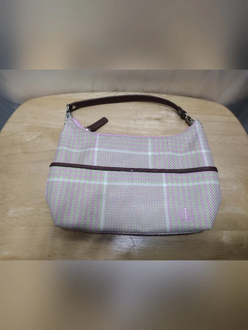 Lauren By Ralph Lauren Pink Houndstooth Baguette Shoulder Bag